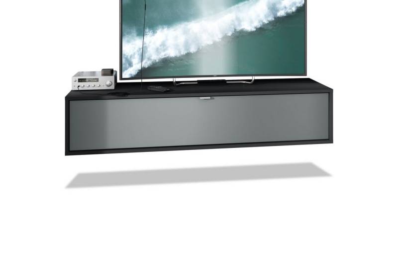 Vladon Lowboard Lana 1400 (TV-Kommode, mit Klappe dahinter 3 Fächer), Schwarz matt/Graphit seidenmatt (140 x 29 x 37 cm) von Vladon