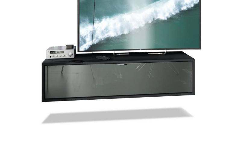 Vladon Lowboard Lana 1200 (TV-Kommode, mit Klappe dahinter 3 Fächer), Schwarz matt/Grau Hochglanz (120 x 29 x 37 cm) von Vladon