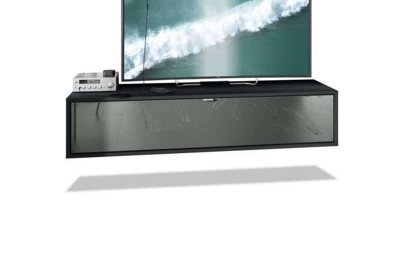 Vladon Lowboard Lana 1400 (TV-Kommode, mit Klappe dahinter 3 Fächer), Schwarz matt/Grau Hochglanz (140 x 29 x 37 cm) von Vladon