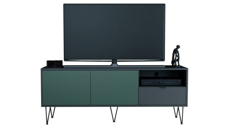 Vladon Lowboard Marino (Lowboard mit 2 Türen Fjord Grün, und 1 Schublade Anthrazit matt, Made in Germany), Korpus Anthrazit matt (152,5 x 60,5 x 37 cm) von Vladon