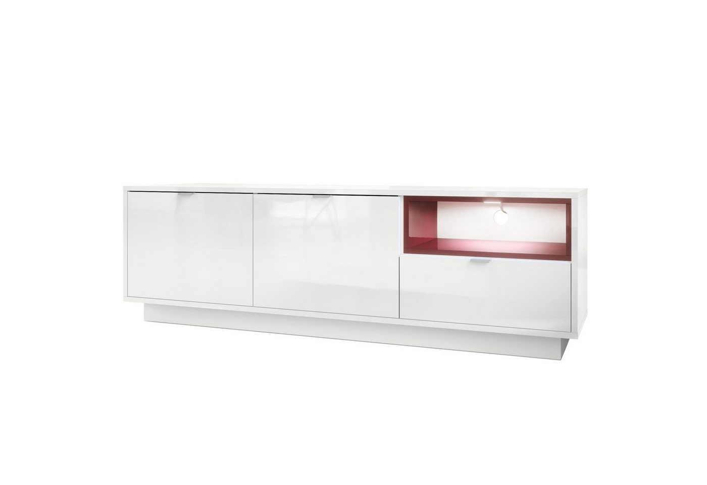 Vladon Lowboard Metro (Lowboard, mit 2 Türen, Schublade und offenem Fach), Weiß Hochglanz/Bordeaux Hochglanz inkl. LED-Beleuchtung (153x48x37 cm) von Vladon