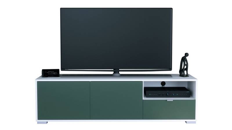 Vladon Lowboard Milano (Lowboard mit 2 Türen Fjord Grün, und 1 Schublade Fjord Grün, Made in Germany), Korpus Weiß matt (152,5 x 43 x 37 cm) von Vladon