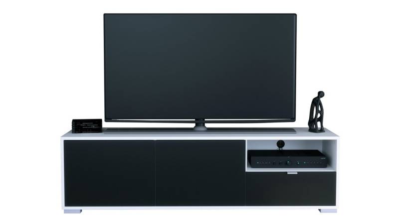 Vladon Lowboard Milano (Lowboard mit 2 Türen Schwarz matt, und 1 Schublade Schwarz matt, Made in Germany), Korpus Weiß matt (152,5 x 43 x 37 cm) von Vladon