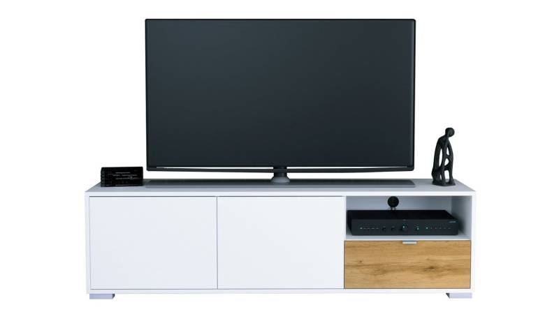 Vladon Lowboard Milano (Lowboard mit 2 Türen Weiß matt, und 1 Schublade Eiche Evoke, Made in Germany), Korpus Weiß matt (152,5 x 43 x 37 cm) von Vladon
