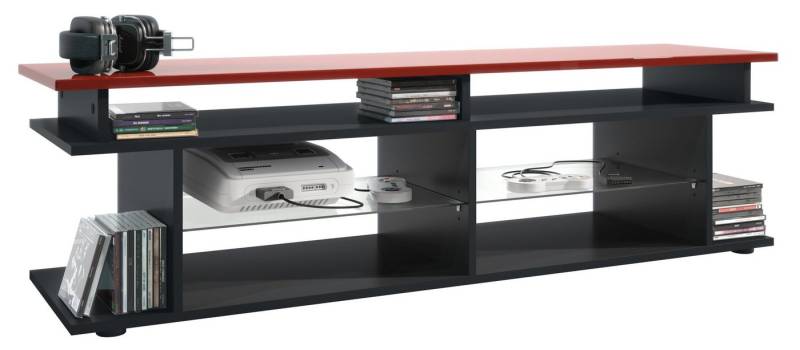 Vladon Lowboard Movie V3 (Lowboard + Tv-Aufsatz, mit insgesamt 8 Fächern), Schwarz matt/Bordeaux Hochglanz (138,5 x 39 x 37,5 cm) von Vladon