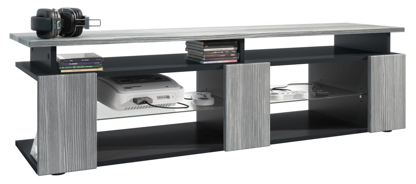 Vladon Lowboard Movie V2 (Lowboard + Tv-Aufsatz, mit insgesamt 8 Fächern), Schwarz matt/Avola-Anthrazit (138,5 x 39 x 39 cm) von Vladon