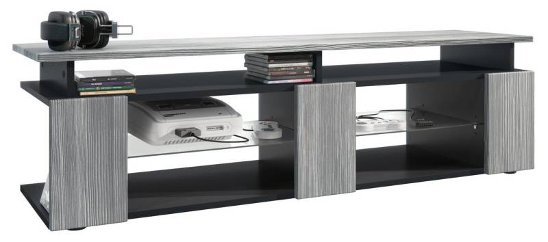 Vladon Lowboard Movie V2 (Lowboard + Tv-Aufsatz, mit insgesamt 8 Fächern), Schwarz matt/Avola-Anthrazit (138,5 x 39 x 39 cm) von Vladon
