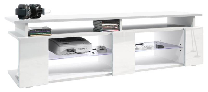 Vladon Lowboard Movie V2 (Lowboard + Tv-Aufsatz, mit insgesamt 8 Fächern inkl. LED-Beleuchtung), Weiß matt/Weiß Hochglanz (138,5 x 39 x 39 cm) von Vladon