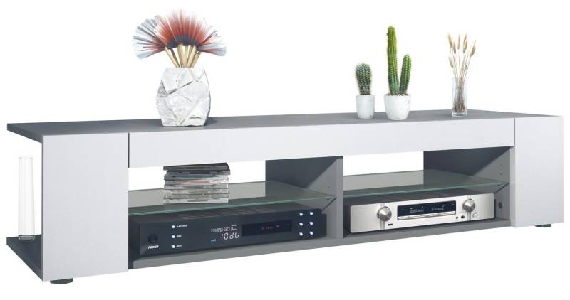 Vladon Lowboard Stream (Lowboard, mit 4 offenen Fächern und Zierleisten), Anthrazit matt/Weiß matt (134,5 x 30,5 x 38,5 cm) von Vladon