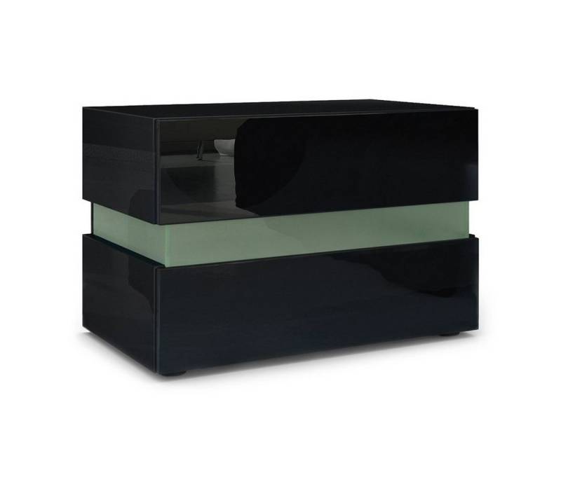 Vladon Nachttisch Flow (Nachttischschrank, mit Schublade zur Wandmontage), Schwarz Hochglanz/Schwarz Hochglanz (60 x 45 x 39 cm) von Vladon