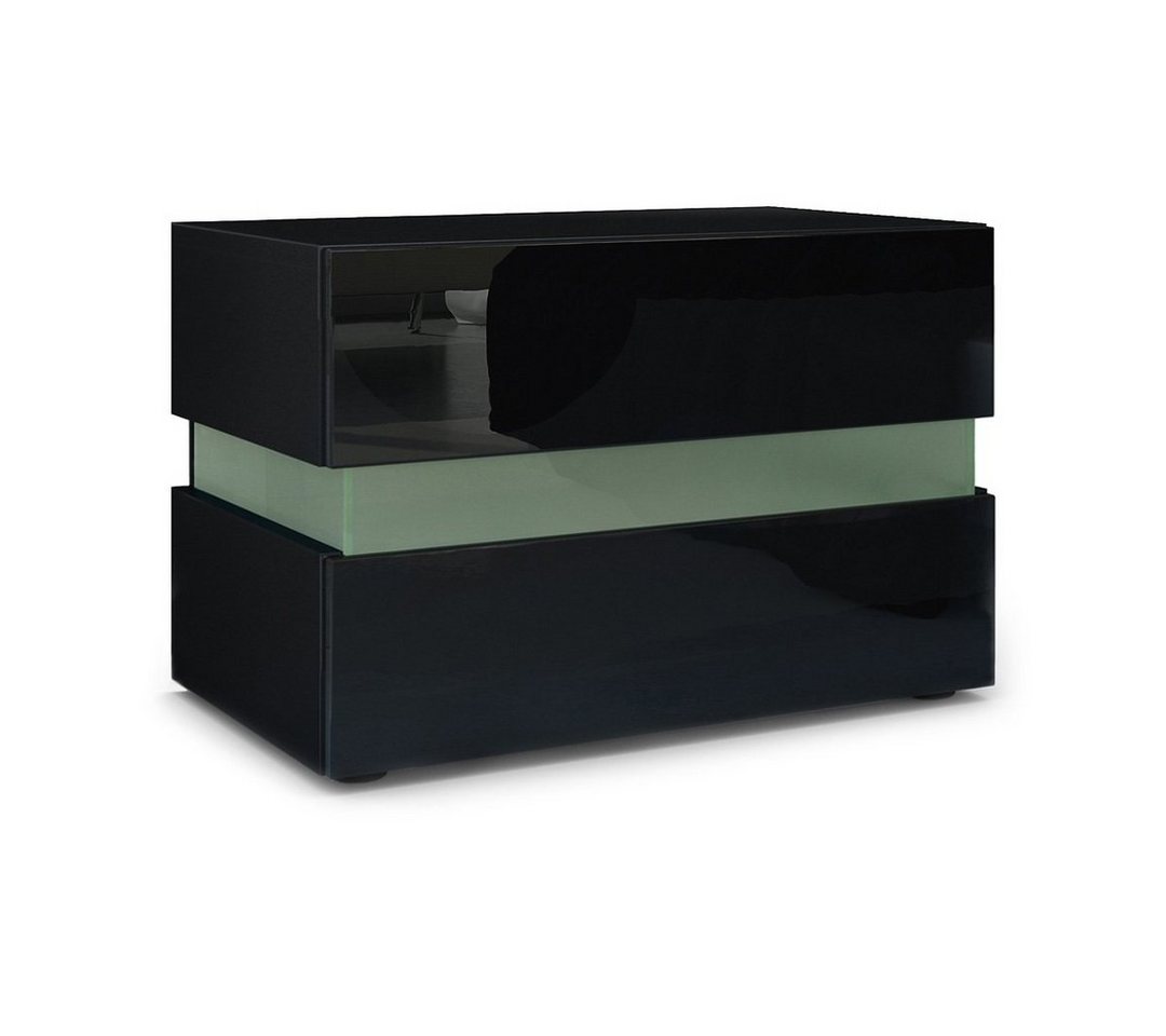 Vladon Nachttisch Flow (Nachttischschrank, mit Schublade zur Wandmontage), Schwarz matt/Schwarz Hochglanz (60 x 45 x 39 cm) von Vladon