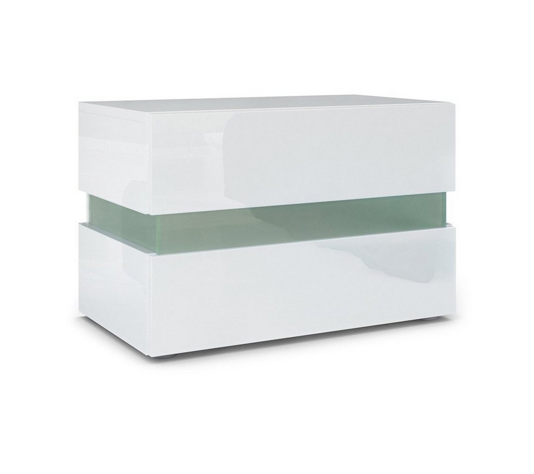 Vladon Nachttisch Flow (Nachttischschrank, mit Schublade zur Wandmontage), Weiß Hochglanz/Weiß Hochglanz (60 x 45 x 39 cm) von Vladon