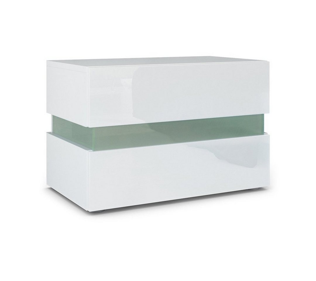 Vladon Nachttisch Flow (Nachttischschrank, mit Schublade zur Wandmontage), Weiß matt/Weiß Hochglanz (60 x 45 x 39 cm) von Vladon