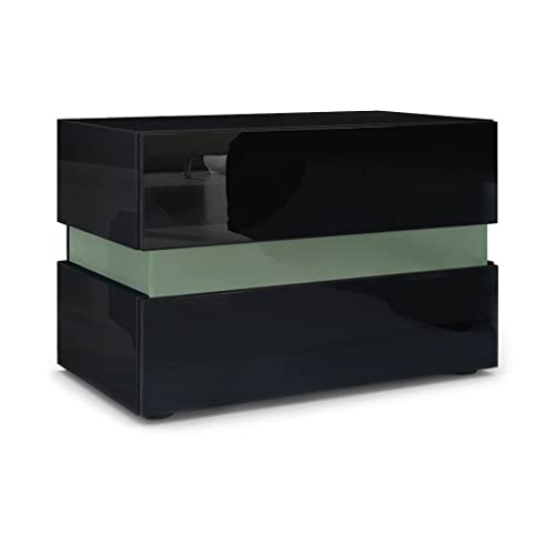 Vladon Nachttisch Flow, Nachttischschrank mit Schublade, Schwarz Hochglanz/Schwarz Hochglanz (60 x 45 x 39 cm) von Vladon