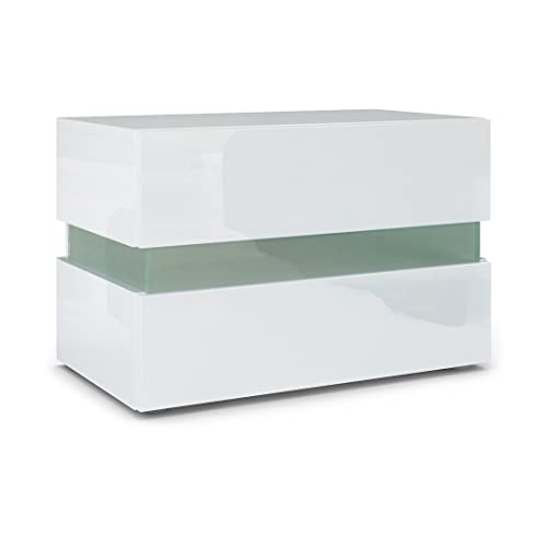 Vladon Nachttisch Flow, Made in Germany, Nachttischschrank mit Schublade Weiß Hochglanz/Weiß Hochglanz (60 x 45 x 39 cm) von Vladon