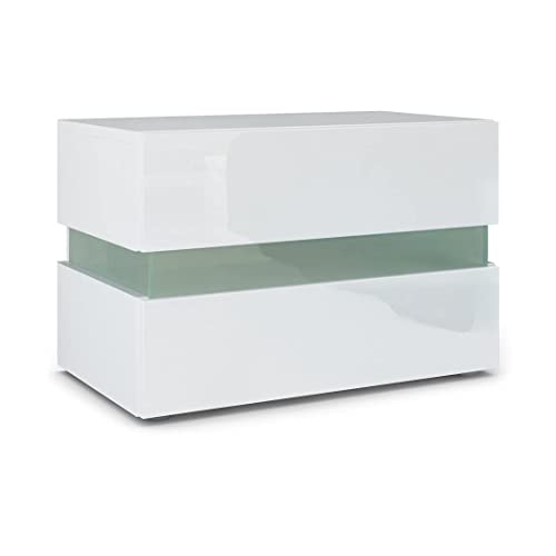 Vladon Nachttisch Flow, Made in Germany, Nachttischschrank mit Schublade Korpus Weiß matt, Fronten Weiß Hochglanz (60 x 45 x 39 cm) von Vladon