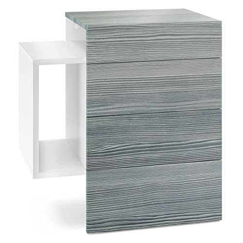 Vladon Nachttisch Queens, Made in Germany, Nachttischschrank mit 2 Schubladen und 1 seitlichem Fach zur Wandmontage, Weiß matt/Avola-Anthrazit (60 x 63 x 36 cm) von Vladon