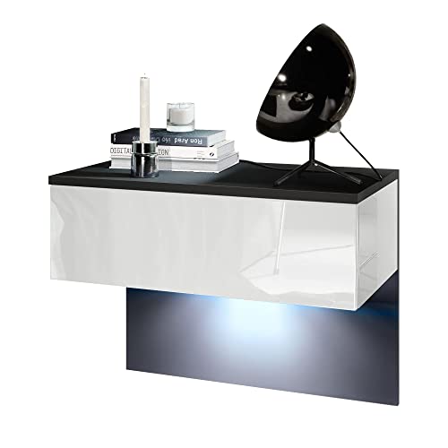 Vladon Nachttisch Sleep mit LED Beleuchtung, Fronten in Weiß Hochglanz von Vladon