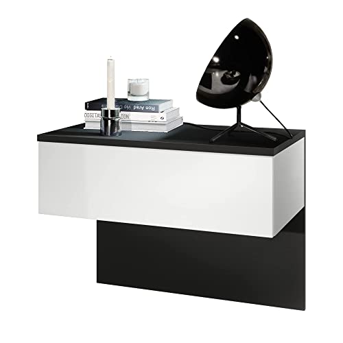 Vladon Nachttisch Sleep, Made in Germany, Nachttischschrank mit Schublade zur Wandmontage, Schwarz matt/Weiß matt (60 x 46 x 35 cm) von Vladon