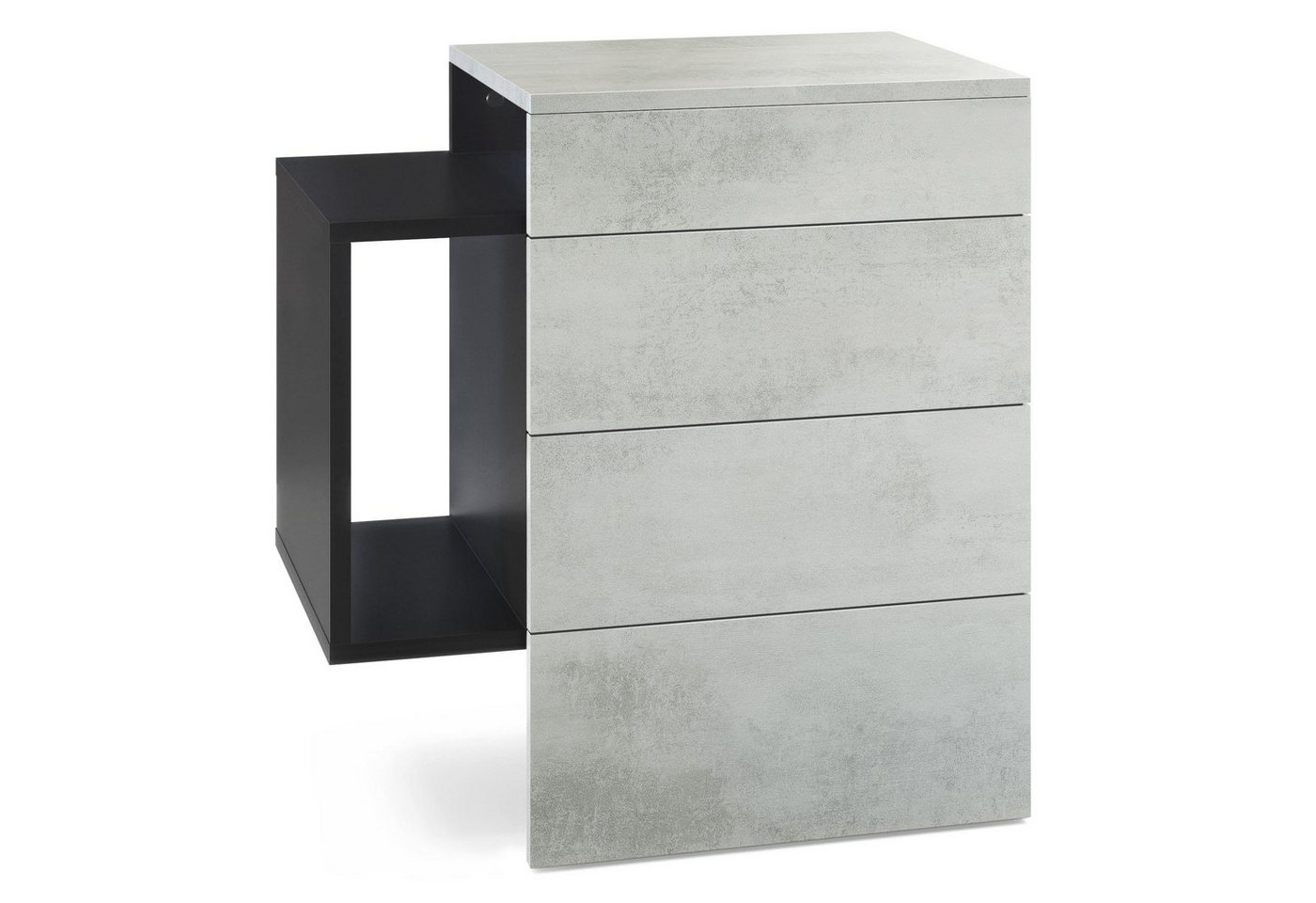 Vladon Nachttisch Queens (Nachttischschrank mit 2 Schubladen, und 1 seitlichem Fach zur Wandmontage), Schwarz matt/Beton Oxid Optik (60 x 63 x 36 cm) von Vladon