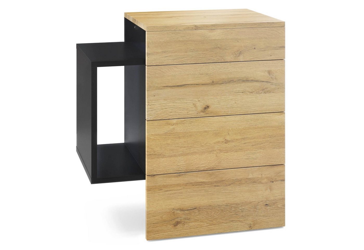 Vladon Nachttisch Queens (Nachttischschrank mit 2 Schubladen, und 1 seitlichem Fach zur Wandmontage), Schwarz matt/Eiche Natur (60 x 63 x 36 cm) von Vladon