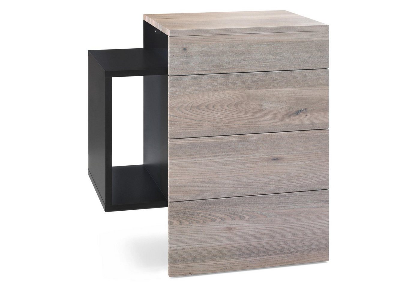 Vladon Nachttisch Queens (Nachttischschrank mit 2 Schubladen, und 1 seitlichem Fach zur Wandmontage), Schwarz matt/Eiche Nordic (60 x 63 x 36 cm) von Vladon