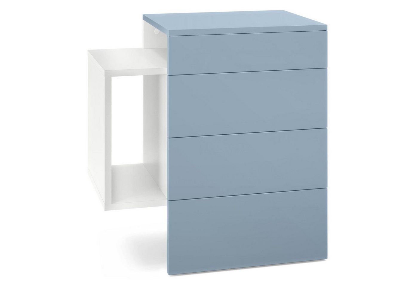 Vladon Nachttisch Queens (Nachttischschrank mit 2 Schubladen, und 1 seitlichem Fach zur Wandmontage), Weiß matt/Denim matt (60 x 63 x 36 cm) von Vladon