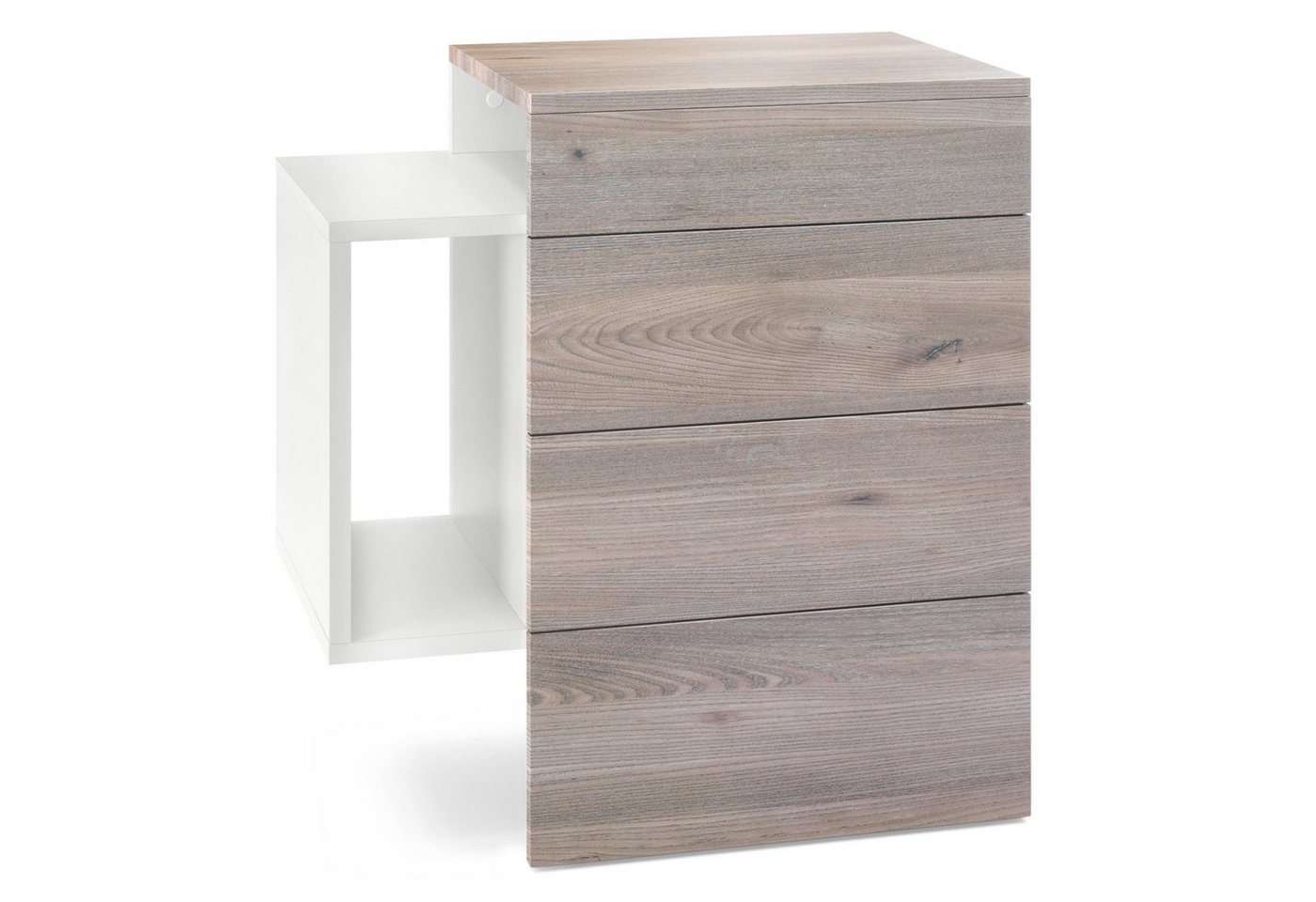 Vladon Nachttisch Queens (Nachttischschrank mit 2 Schubladen, und 1 seitlichem Fach zur Wandmontage), Weiß matt/Eiche Nordic (60 x 63 x 36 cm) von Vladon