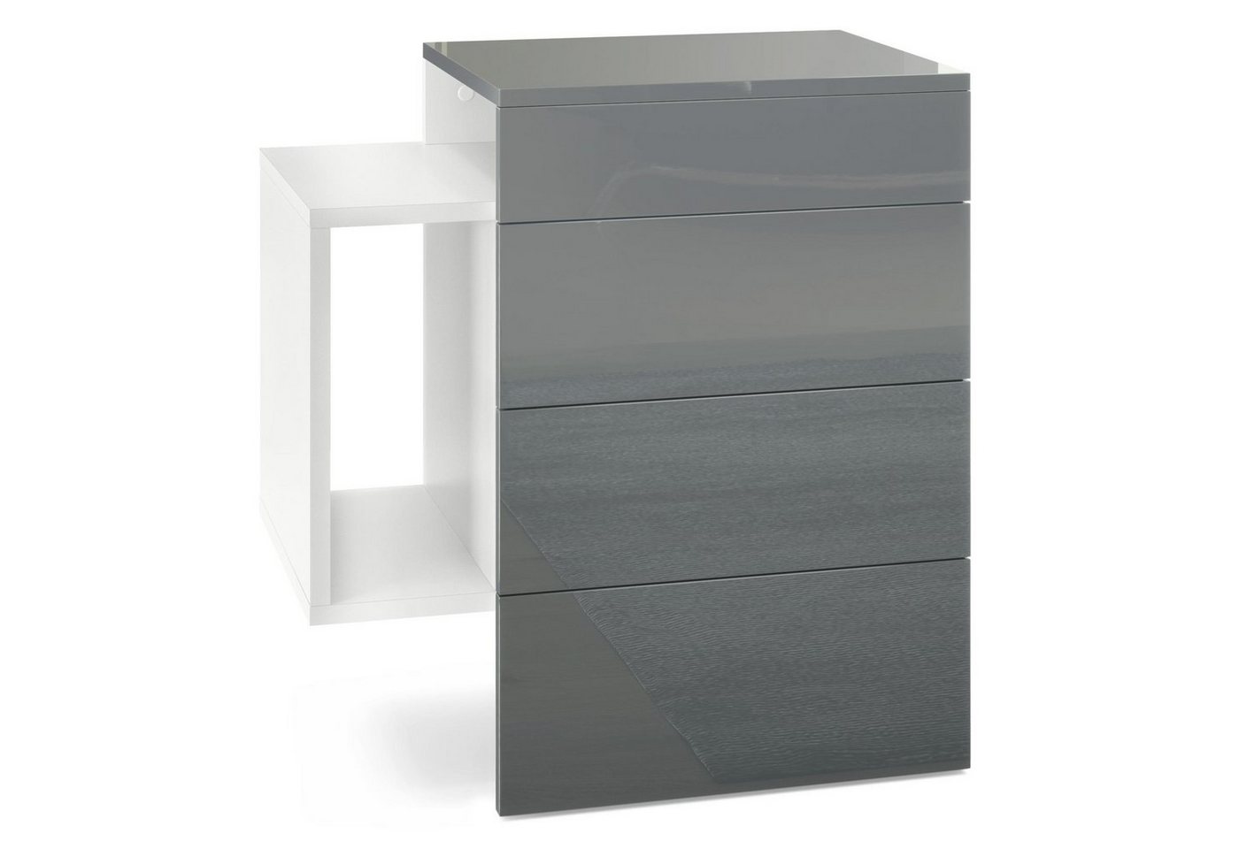 Vladon Nachttisch Queens (Nachttischschrank mit 2 Schubladen, und 1 seitlichem Fach zur Wandmontage), Weiß matt/Grau Hochglanz (60 x 63 x 36 cm) von Vladon