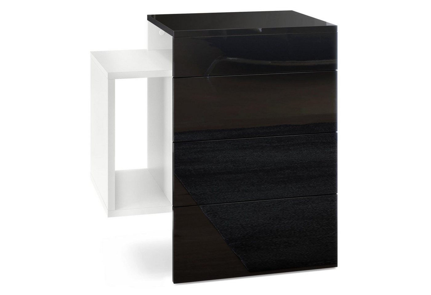 Vladon Nachttisch Queens (Nachttischschrank mit 2 Schubladen, und 1 seitlichem Fach zur Wandmontage), Weiß matt/Schwarz Hochglanz (60 x 63 x 36 cm) von Vladon