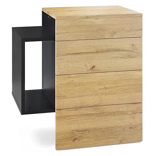 Vladon Nachttisch Queens, Made in Germany, Nachttischschrank mit 2 Schubladen und 1 seitlichem Fach zur Wandmontage, Schwarz matt/Eiche Natur (60 x 63 x 36 cm) von Vladon