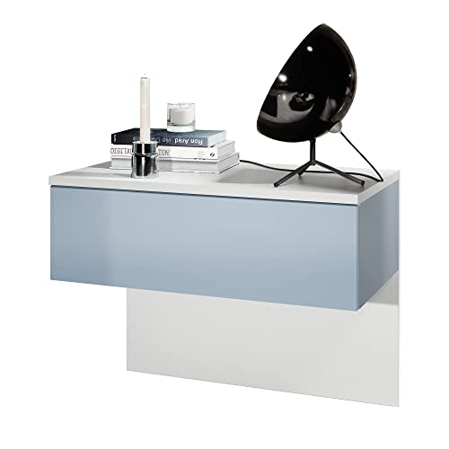 Vladon Nachttisch Sleep, Made in Germany, Nachttischschrank mit Schublade zur Wandmontage, Weiß matt/Denim matt (60 x 46 x 35 cm) von Vladon
