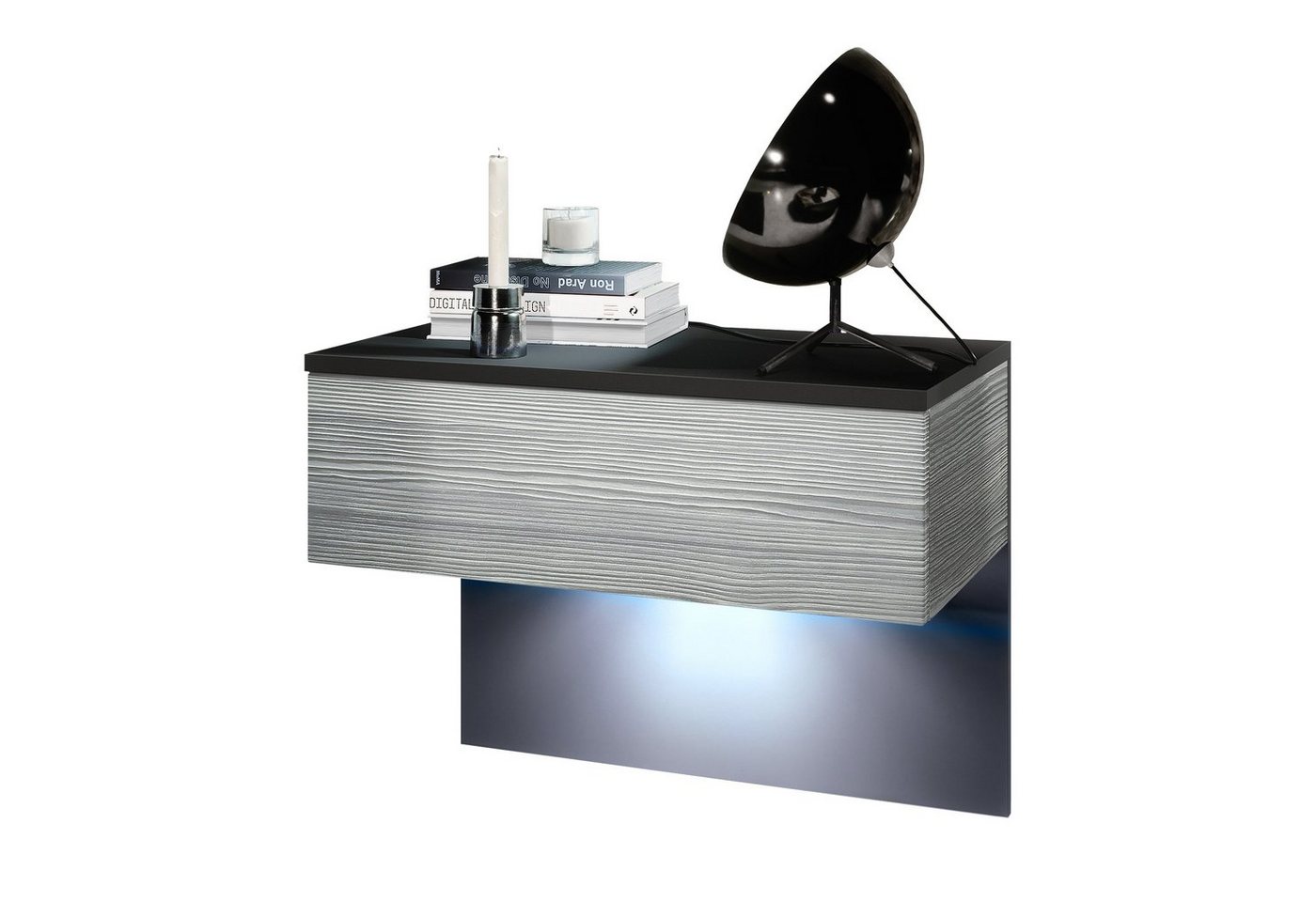 Vladon Nachttisch Sleep (Nachttischschrank, mit Schublade zur Wandmontage), Schwarz matt/Avola-Anthrazit, inkl. LED-Beleuchtung (60 x 46 x 35 cm) von Vladon