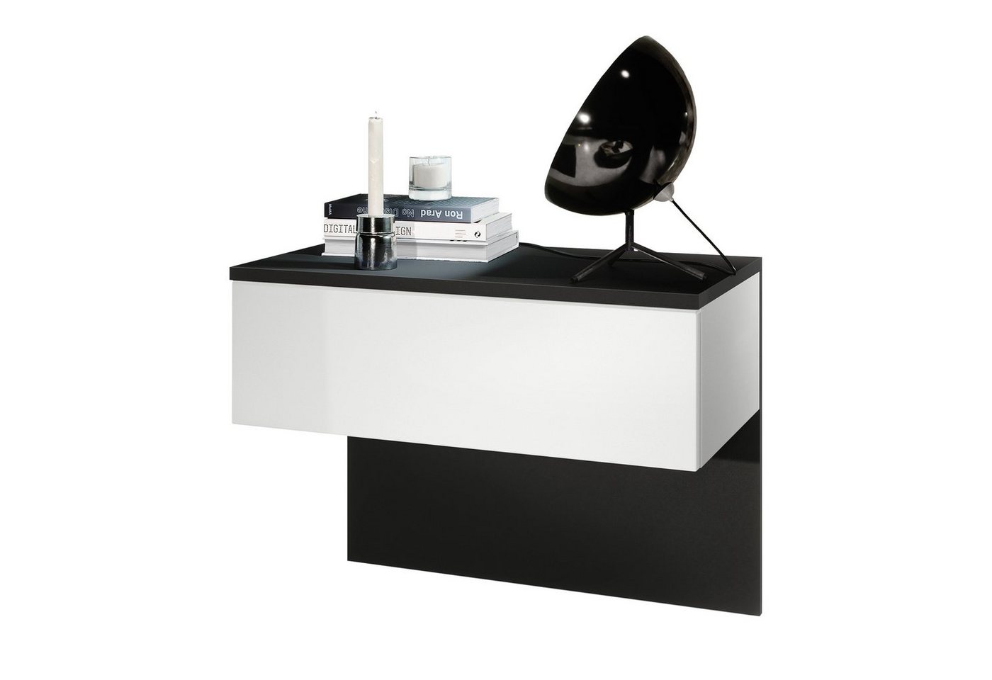 Vladon Nachttisch Sleep (Nachttischschrank, mit Schublade zur Wandmontage), Schwarz matt/Weiß matt (60 x 46 x 35 cm) von Vladon