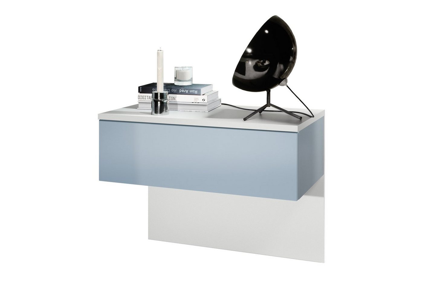 Vladon Nachttisch Sleep (Nachttischschrank, mit Schublade zur Wandmontage), Weiß matt/Denim matt (60 x 46 x 35 cm) von Vladon