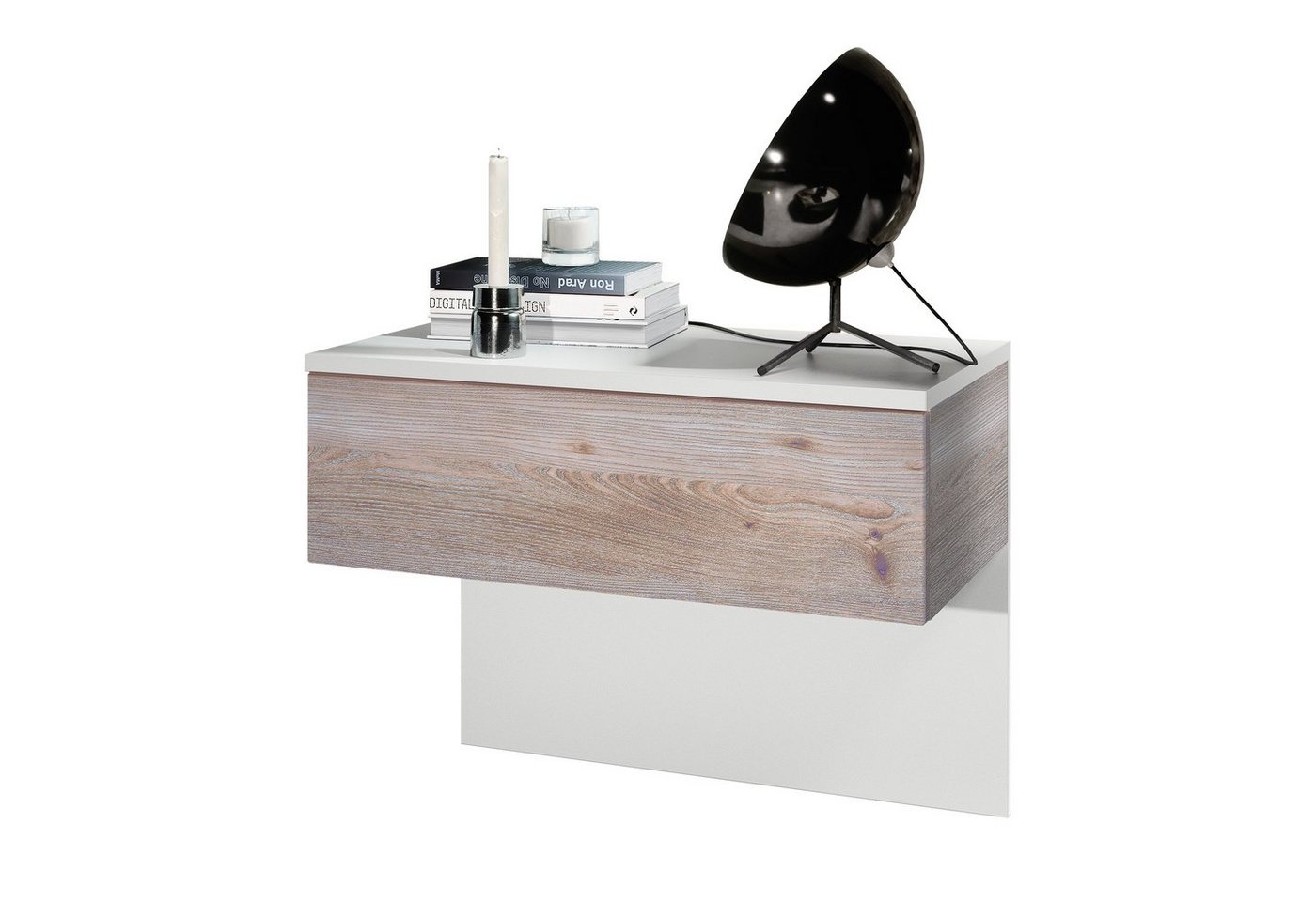 Vladon Nachttisch Sleep (Nachttischschrank, mit Schublade zur Wandmontage), Weiß matt/Eiche Nordic (60 x 46 x 35 cm) von Vladon