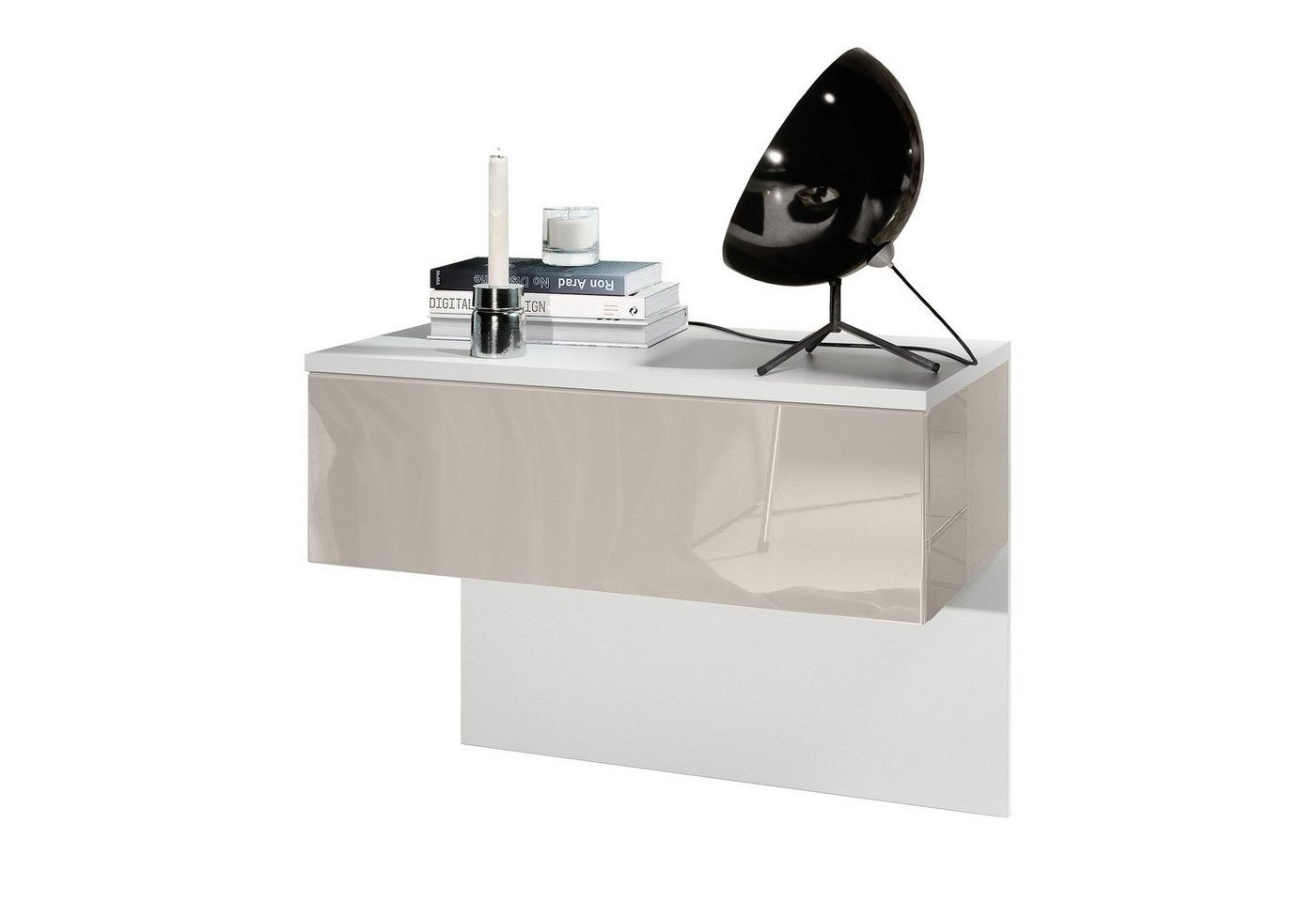 Vladon Nachttisch Sleep (Nachttischschrank, mit Schublade zur Wandmontage), Weiß matt/Sandgrau Hochglanz (60 x 46 x 35 cm) von Vladon