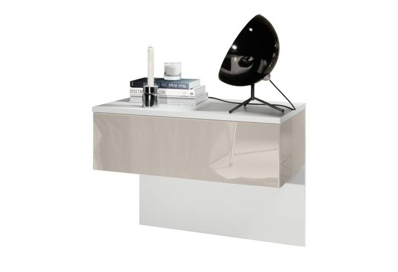 Vladon Nachttisch Sleep (Nachttischschrank, mit Schublade zur Wandmontage), Weiß matt/Sandgrau Hochglanz (60 x 46 x 35 cm) von Vladon