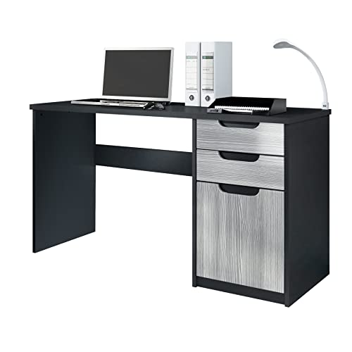 Vladon Schreibtisch Logan, Made in Germany, Bürotisch mit 2 Schubladen und 1 Tür, Schwarz matt/Avola-Anthrazit (129 x 76 x 60 cm) von Vladon