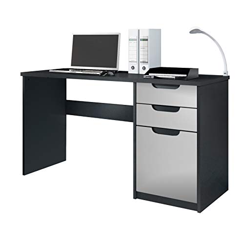 Vladon Schreibtisch Logan, Made in Germany, Bürotisch mit 2 Schubladen und 1 Tür, Schwarz matt/Hellgrau Seidenmatt (129 x 76 x 60 cm) von Vladon