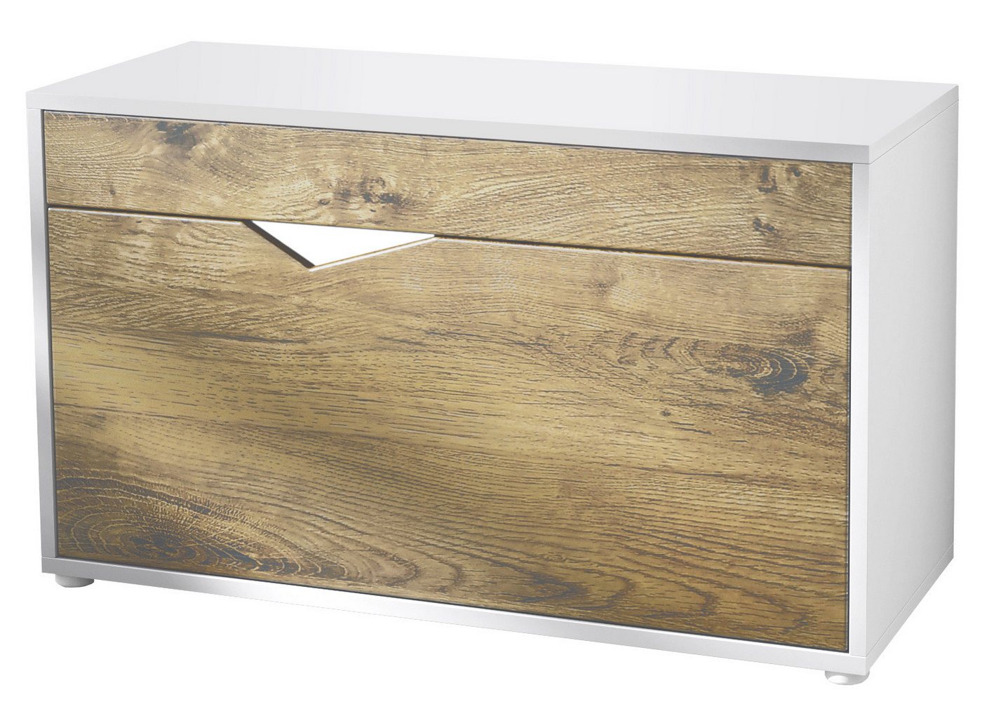 Vladon Schuhschrank Kolmio (Sitzbank, für 8 Paar Schuhe mit Sitzfläche) Weiß matt/Eiche Ribbeck (85 x 50 x 33 cm) von Vladon