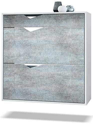 Vladon Schuhschrank Kolmio 85 x 87 x 33 cm, Made in Germany, Korpus in Weiß matt, Fronten in Braun meliert | Große Farbauswahl von Vladon