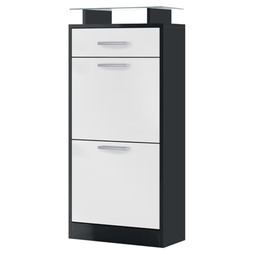 Vladon Schuhschrank Loret V2, Schuhkipper für 8 Paar Schuhe mit 2 Klappen, 1 Schublade und Glasablage, Schwarz matt/Weiß matt (46 x 104 x 23 cm) Vladon Schuhschrank Loret V2, Schuhkipper für 8 Paar Schuhe mit 2 Klappen, 1 Schublade und Glasablage, Schwarz matt/Weiß matt (46 x 104 x 23 cm) von Vladon