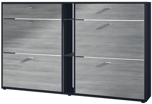 Vladon Schuhschrank Schuhkipper Today 155,5 x 95 x 28 cm, Made in Germany, Korpus in Schwarz matt, Fronten in Avola-Anthrazit von Vladon