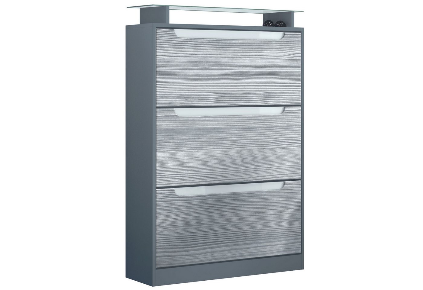 Vladon Schuhschrank Space (Schuhkipper, für 24 Paar Schuhe mit 3 Klappen und Glasablage) Anthrazit matt/Avola-Anthrazit (89 x 128 x 23 cm) von Vladon