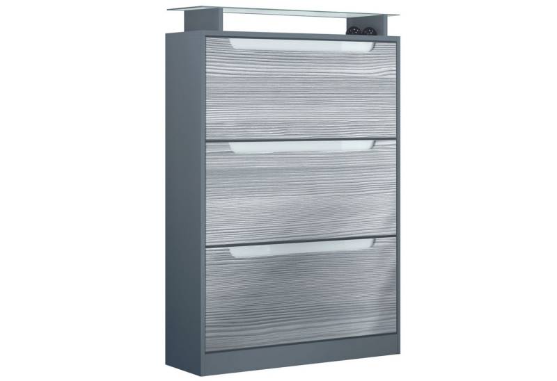 Vladon Schuhschrank Space (Schuhkipper, für 24 Paar Schuhe mit 3 Klappen und Glasablage) Anthrazit matt/Avola-Anthrazit (89 x 128 x 23 cm) von Vladon