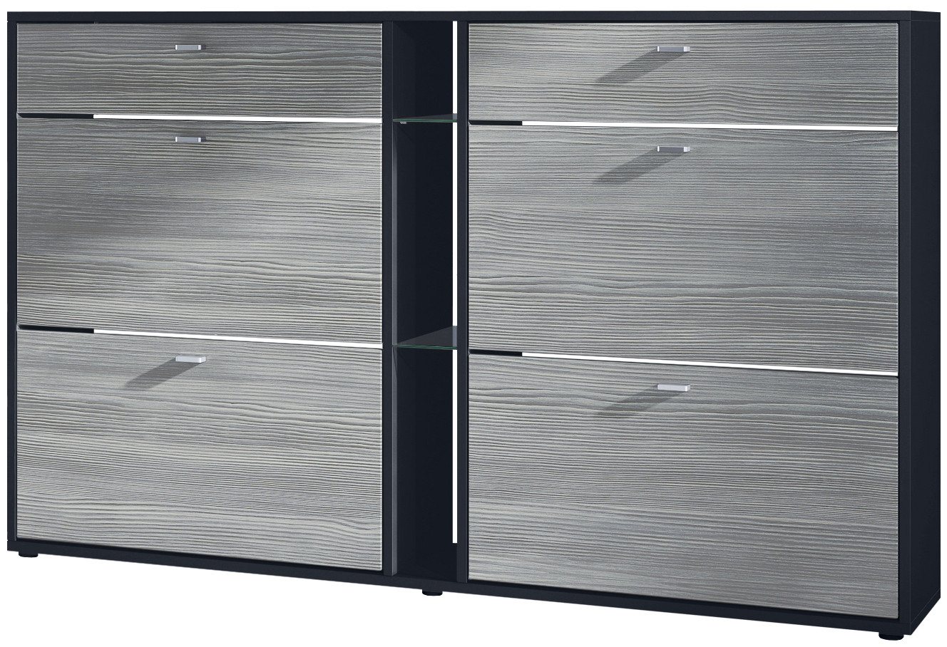 Vladon Schuhschrank Today (Schuhkipper für 24 Paar Schuhe mit 4 Klappen, 2 Schubladen und 3 offene Fächer) Schwarz matt/Avola-Anthrazit (155,5 x 95 x 28 cm) von Vladon