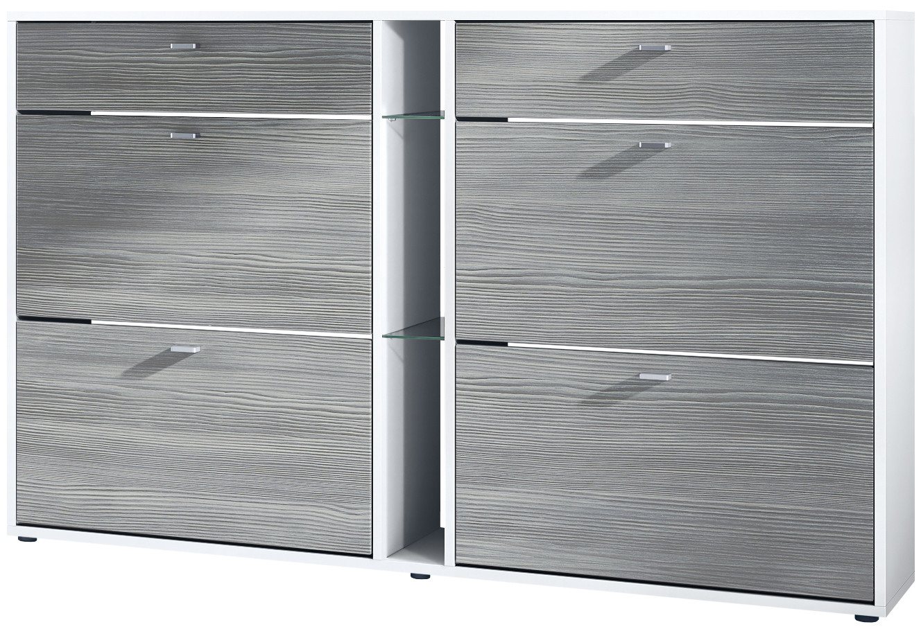 Vladon Schuhschrank Today (Schuhkipper für 24 Paar Schuhe mit 4 Klappen, 2 Schubladen und 3 offene Fächer) Weiß matt/Avola-Anthrazit (155,5 x 95 x 28 cm) von Vladon