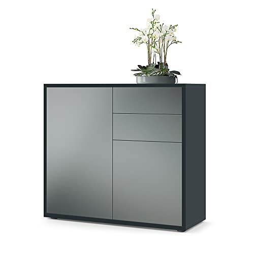 Vladon Sideboard Ben, Made in Germany, Kommode mit 2 Türen und 2 Schubladen, Schwarz matt/Graphit Seidenmatt (79 x 74 x 36 cm) von Vladon