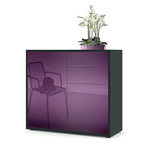 Vladon Sideboard Ben, Made in Germany, Kommode mit 2 Türen und 2 Schubladen, Schwarz matt/Brombeer Hochglanz (79 x 74 x 36 cm) von Vladon